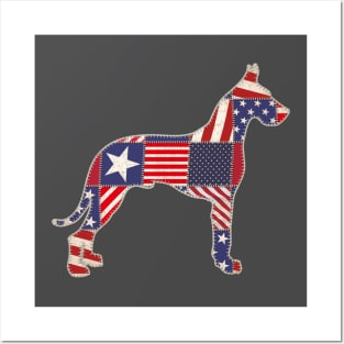 Great Dane 4th of July Dog Lovers Owner Patchwork American Flag Posters and Art